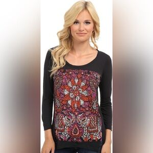 NWT Lucky Brand Boho Floral Paisley Graphic Print Top Whimsical Fairy XL
